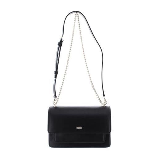 DKNY bryant small flap crossbody bag with an adjustable chain strap in sutton leather, donna, nero/oro, one. Size
