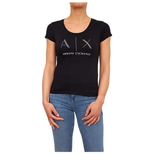 Armani exchange strass logo, maglietta a maniche corte donna, nero (black 1200), l
