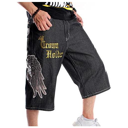 huateng pantaloncini di jeans larghi stile hip-hop da uomo pantaloni da ballo di strada di moda pantaloni rap pantaloncini da skateboard