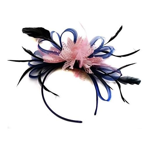 Caprilite colore: blu navy e rosa feather-fascia fermacapelli per matrimoni e royal ascot races da donna