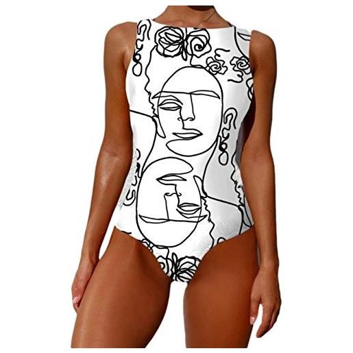 Chagoo 2021 costumi da bagno interi per donna, costume da bagno estivo da donna con collo alto graffiti stampa astratta spalline larghe costumi da bagno senza schienale s e