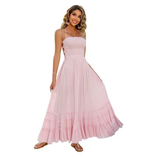 R.Vivimos donna estate mezze collo senza schiena abito boho maxi senza maniche abiti da spiaggia ruffle senza maniche(s, blu navycolor)