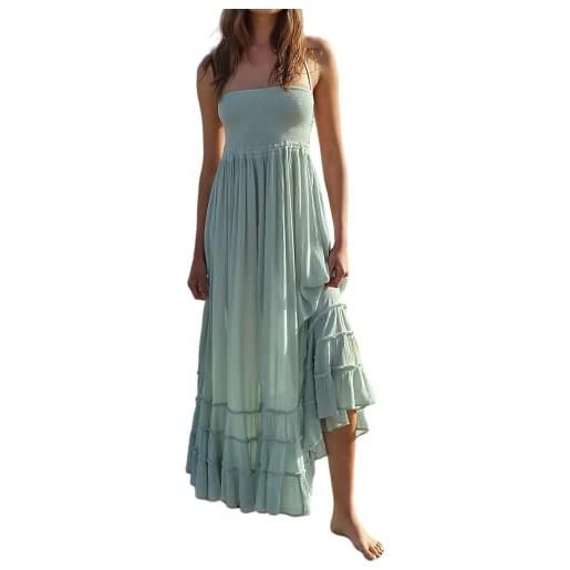 R.Vivimos donna estate mezze collo senza schiena abito boho maxi senza maniche abiti da spiaggia ruffle senza maniche(s, verde salvia)