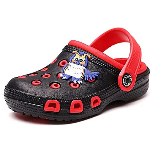 Vorgelen zoccoli e sabot unisex bambini pantofole scarpe estive da spiaggia sandali antiscivolo scarpe da giardino per ragazzi ragazze rosso nero 32 eu=etichetta 33