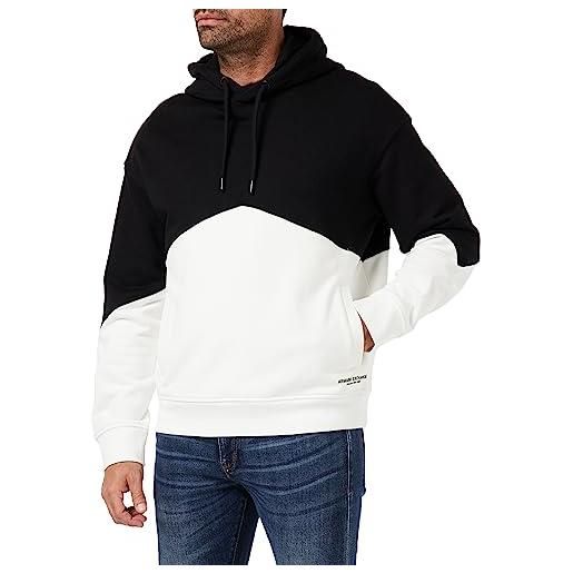 Armani Exchange color block, hooded, front pockets felpa con cappuccio, nero/bianco, m uomo