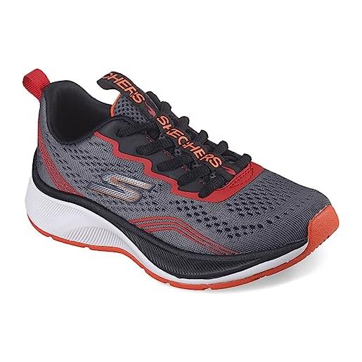 Skechers boys, sneaker, charcoal textile/red & orange trim, 35 eu