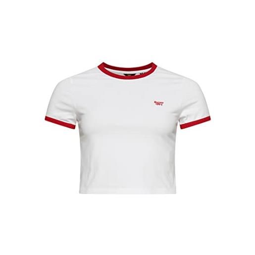 Superdry vintage ringer crop tee camicia, optic white/varsity red, 48 donna