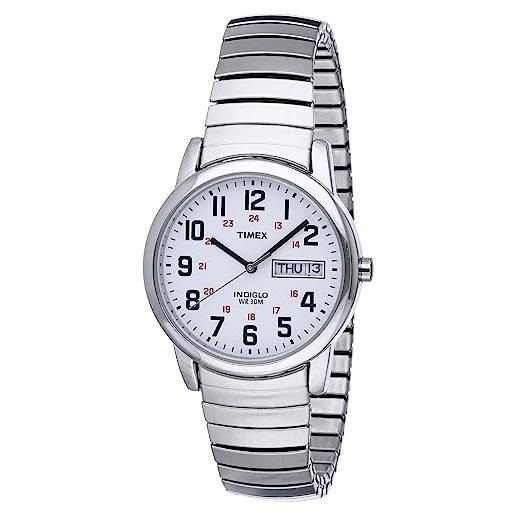 Timex t20461pf orologio analogico da polso da uomo, acciaio inox, bianco/argento
