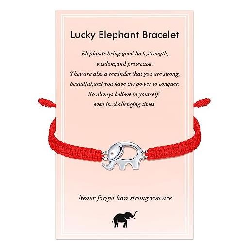 J.Endéar bracciale elefante per donne ragazze, argento 925 corda fatta a mano braccialetto buona fortuna elefante ispirazione gioielli amuleto regalo per adolescente, rosso