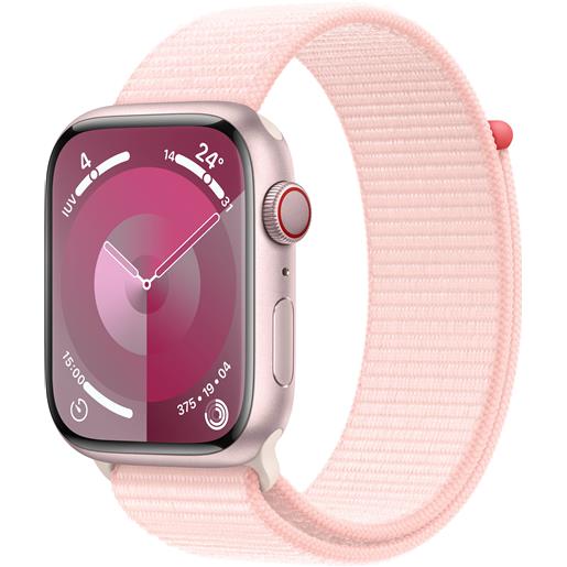 APPLE smartwatch apple watch series 9 gps + cellular cassa 45mm in alluminio rosa con cinturino sport loop rosa confetto