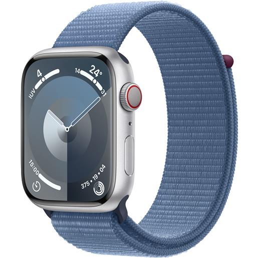 APPLE smartwatch apple watch series 9 gps + cellular cassa 45mm in alluminio argento con cinturino sport loop blu inverno