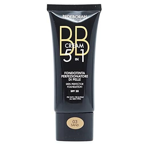 Deborah milano - bb cream fondotinta viso 5 in 1, 03 sand, effetto antiossidante, minimizza le imperfezioni e dona una pelle levigata e nutrita, 30 ml