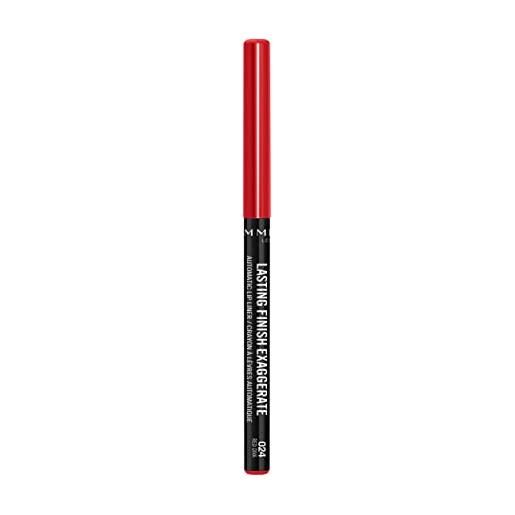 Rimmel London matita labbra automatica exaggerate, lunga durata, tratto preciso e colore intenso, 024 red diva