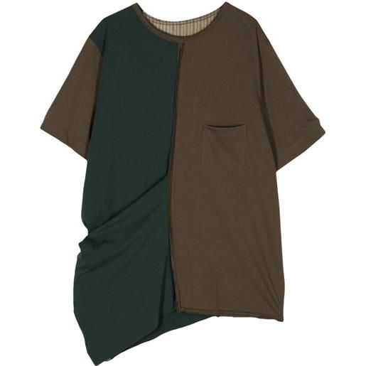 Ziggy Chen t-shirt asimmetrica con design color-block - marrone