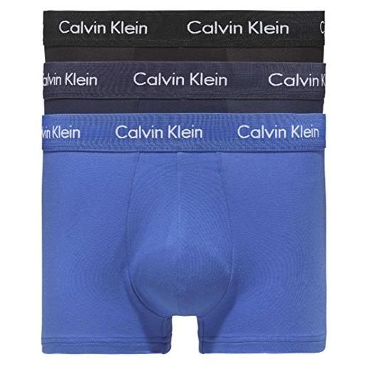 Calvin Klein underwear calvin klein low rise trunk 3pk boxer, multicolore (black/cobalt w/blue), s (pacco da 3) uomo
