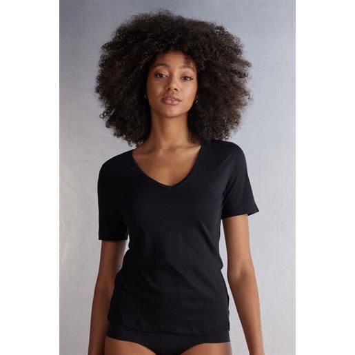 Intimissimi maglia manica corta con scollo a v in cotone ultrafresh nero