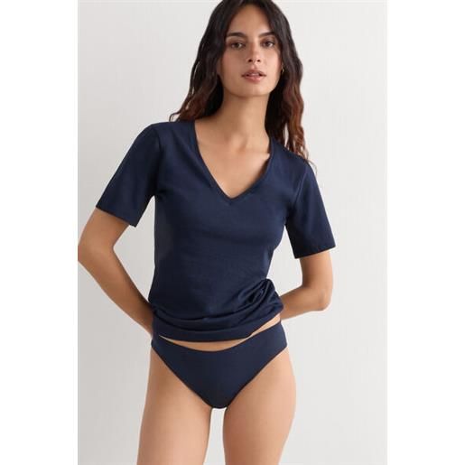 Intimissimi maglia manica corta con scollo a v in cotone ultrafresh blu