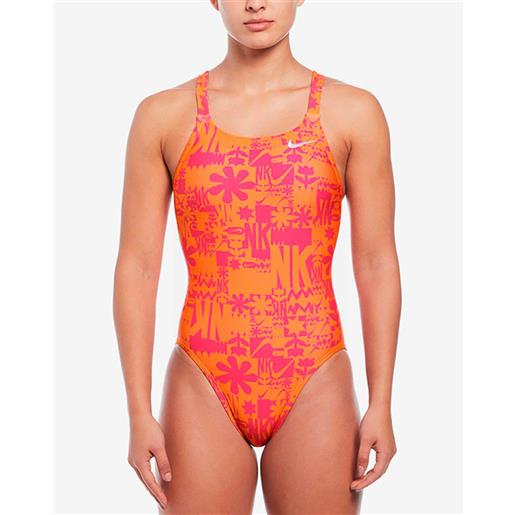 Nike Swim fatsback hydrastrong multi print swimsuit arancione us 28 donna