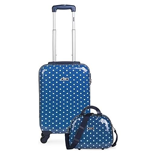 SKPAT - 2 pc set cabin valigia e toilet bag small suitcase 20(55x40x20 cm), abs, rigido e resistente 4 ruote, confortevole e leggero, combination lock 66450b, color jeans