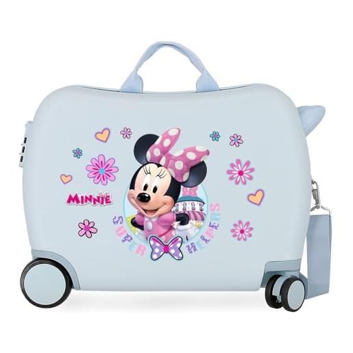Disney minnie super helpers valigia per bambini, rigida in abs, chiusura a combinazione laterale, 4 ruote, bagaglio a mano, blu chiaro
