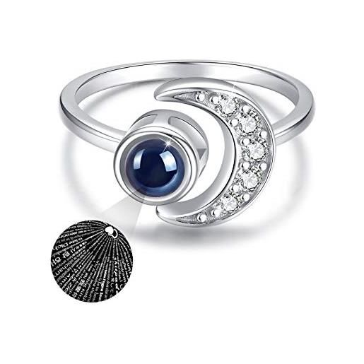 CUOKA MIRACLE anello luna argento 925, anello ti amo in 100 lingue, anello regolabileper per donne/ragazz