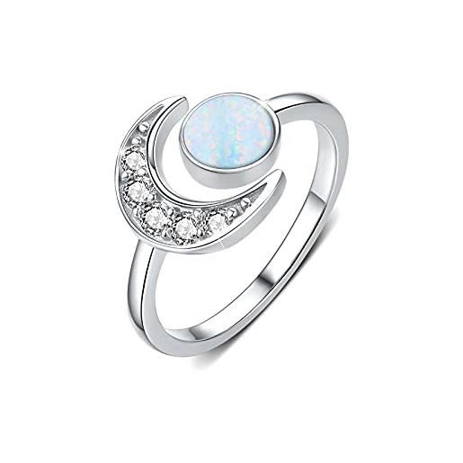 CUOKA MIRACLE anello luna con zirconi, argento 925 anello opale donne, anelli aperti regolabili con opale arcobaleno per donne ragazze