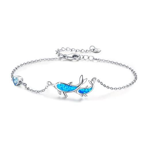 JFASHOP bracciale delfino donna, bracciale opale argento 925 gioielli delfino bracciale delfino regolabile animale bracciale cuore oceano regalo per ragazze donne figlia madre bambini