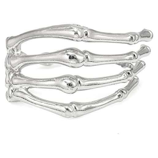 Gleamart braccialetto a forma di mano con teschio, braccialetto punk per halloween, per uomini e donne, argento