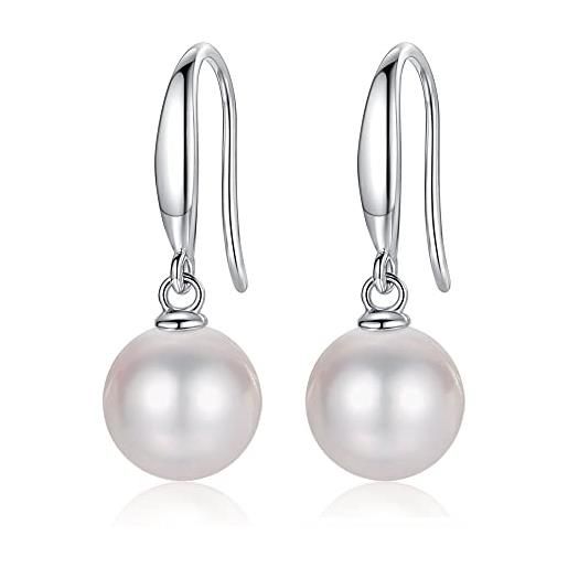 LUCKMORA orecchini perle argento 925 donna monachella 8mm pendenti goccia orecchini a punta naturale rotonde coltivate d'acqua dolce (white)