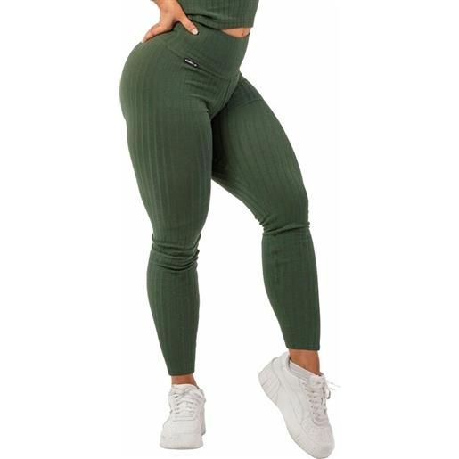Nebbia organic cotton ribbed high-waist leggings dark green m pantaloni fitness