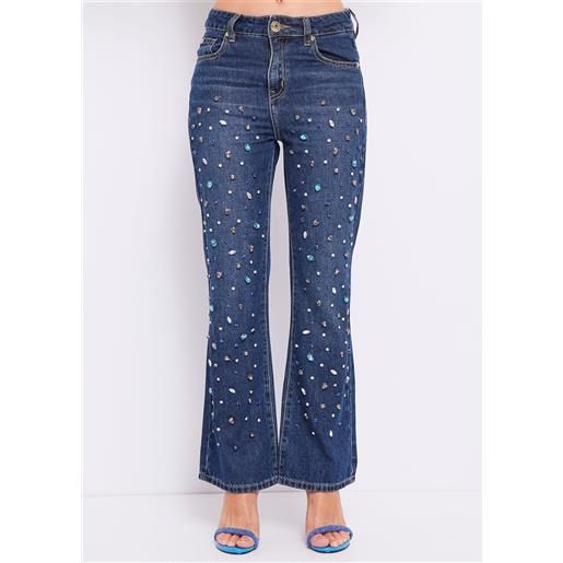 Denny Rose jeans flare cropped con strass