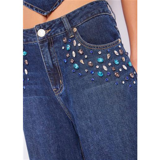 Denny Rose jeans wide cropped con strass