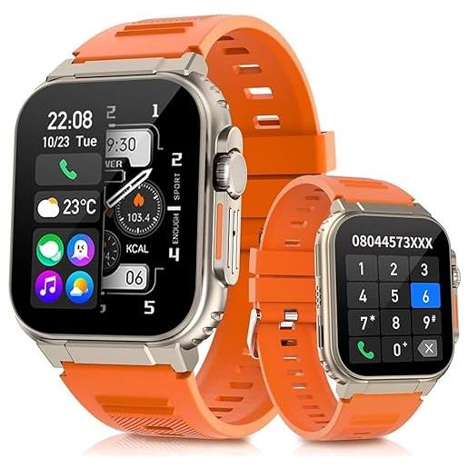 QflFdetall smart watch ultra 49mm serie 2.2 pollici nfc fitness watches per donne uomini modalità di esercizio app di monitoraggio del sonno, orologio resistente all'acqua per ios (orange)