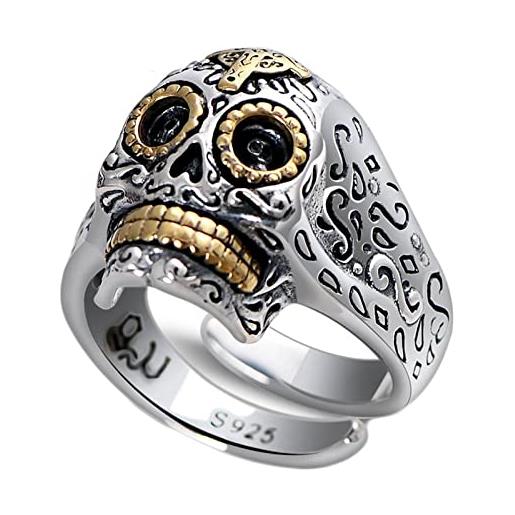 Mesnt anello uomo regolabile argento 925, anelli in 925 per uomini teschio hip hop argento oro