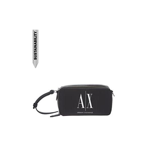 Armani Exchange icon, sustainable, zip around, custodia per fotocamera donna, nero, einheitsgröße