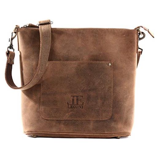 LECONI borsa a tracolla donna borsa a spalla vintage naturale borsa da donna borsa di pelle 36x32x10cm marrone le3067-vin