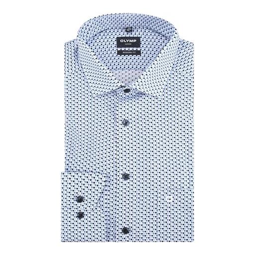 Olymp camicia da lavoro da uomo, a maniche lunghe, stampa rotante, vestibilità moderna, global kent, blu 11, 40