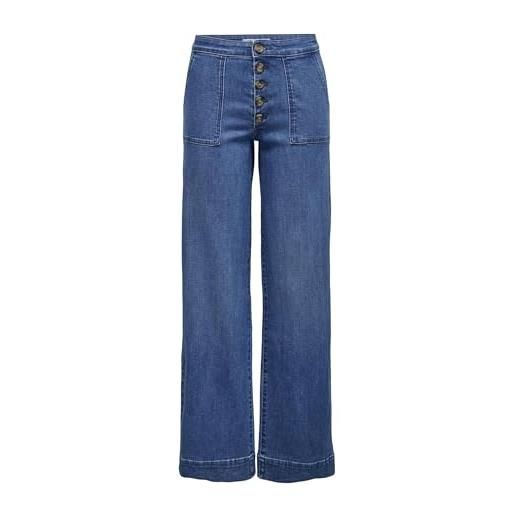 Only jeans a vita alta femminile taglio gamba ampia jeans, media blu denim, 28w x 32l