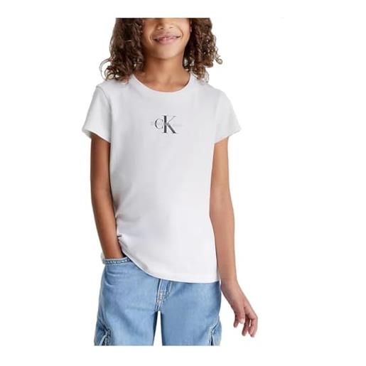Calvin Klein Jeans micro monogram ig0ig01470 top in maglia a maniche corte, bianco (bright white), 14 anni bambine e ragazze
