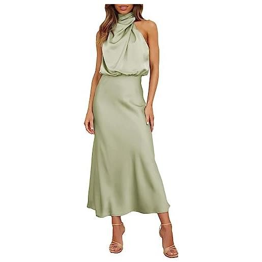 Yeooa abito da cocktail elegante asimmetrico senza maniche per donne con spalle pieghettate vita alta e lunghezza abito da sera lungo (verde chiaro, m)