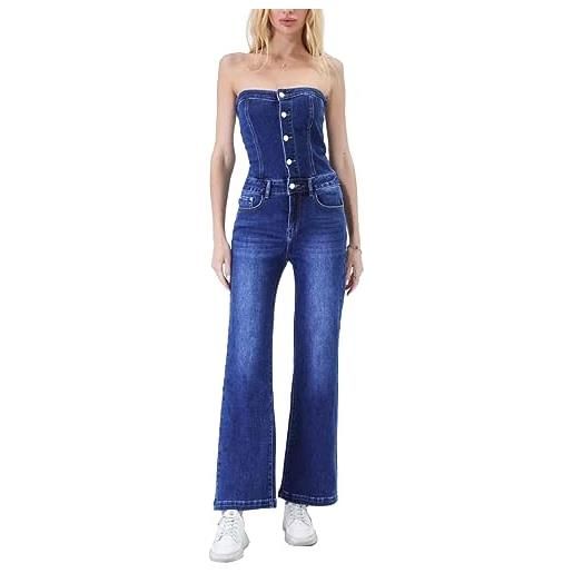 Toocool salopette jeans donna overall tuta intera jumpsuit pantaloni st871 [l, blu]