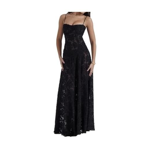 XZEIT abiti for occasioni formali maxi abiti con applicazioni nere for feste danzanti abito lungo estivo for donna 2024 (color: black, size: small)