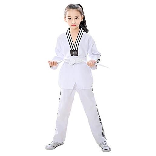 L SERVER kimono karate bambino ragazzo confortevole professionale kimono judo ragazza scollo a v vestito taekwondo con cintura, bianco b, 8-9 anni