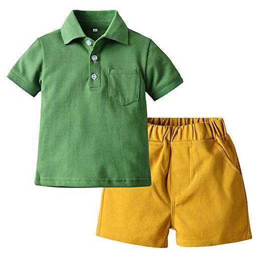 amropi neonato bambino maniche corte completini sportivi estate camicie con pantaloncini set (verde giallo, 18-24 mesi)