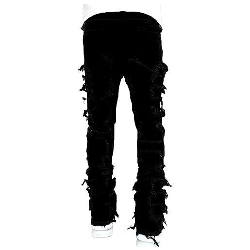TLM Toys jeans strappati da uomo - jeans hip-hop strappati impilati streetwear | jeans in denim eleganti, morbidi, strappati, con gamba dritta, per feste e appuntamenti