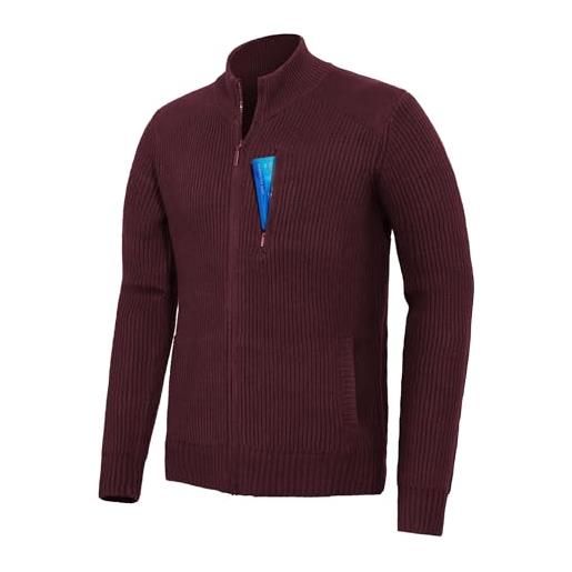 Pioneer Camp cardigan lavorato a maglia da uomo cerniera frontale completa spessore classico cardigan a maniche lunghe maglione con colletto rialzato con 3 tasche vino rosso m