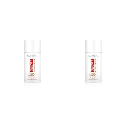 L'Oréal Paris fluido anti-uv revitalift clinical, spf 50+, protezione molto alta, con vitamina c antiossidante, 50 ml (confezione da 2)
