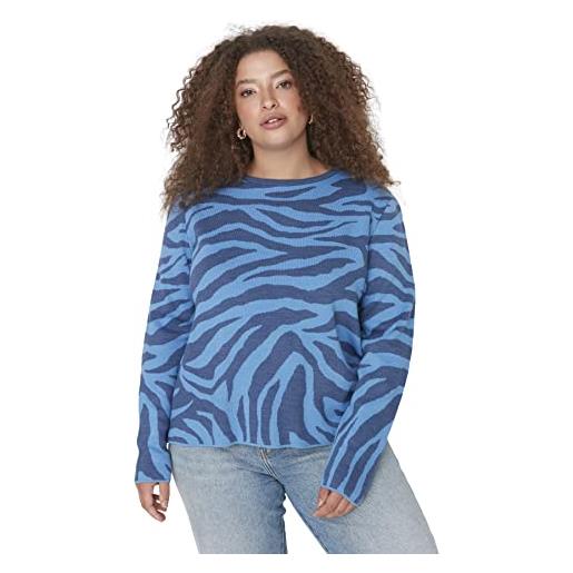 Trendyol girocollo jacquard vestibilità plus size maglione maglia di tuta, blu, xxl donna