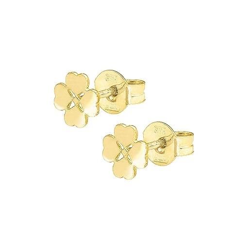 forme di Lucchetta lucchetta - orecchini quadrifoglio in oro giallo 9 carati, gioielli portafortuna | orecchini d'oro vero per bambina ragazza