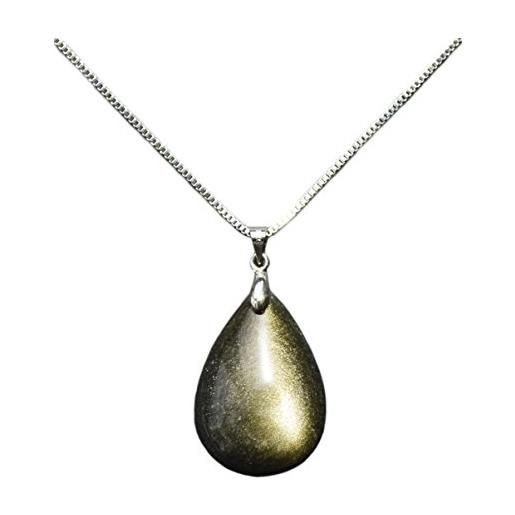 Bella Jade collana con ciondolo a goccia in pietra naturale e autentica, con catenina in lega di metallo da 45,7 cm, ossidiana